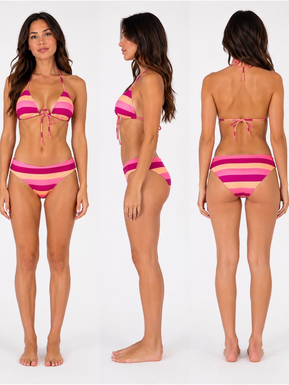 Striped Pink Halter Bikini Set - Women Swim